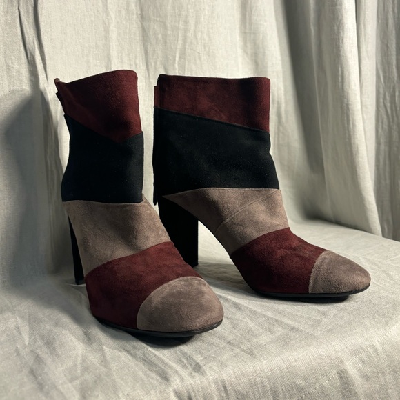 VERO CUOIO Suede Ankle Heel Boots in Burgundy & Black & Taupe ✨🍂 Minimalist - Picture 4 of 11